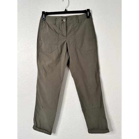 THEORY Women's Olive Green Chino Cropped Cuffed Pants Stretch Straight Leg Sz 2 - Picture 1 of 8